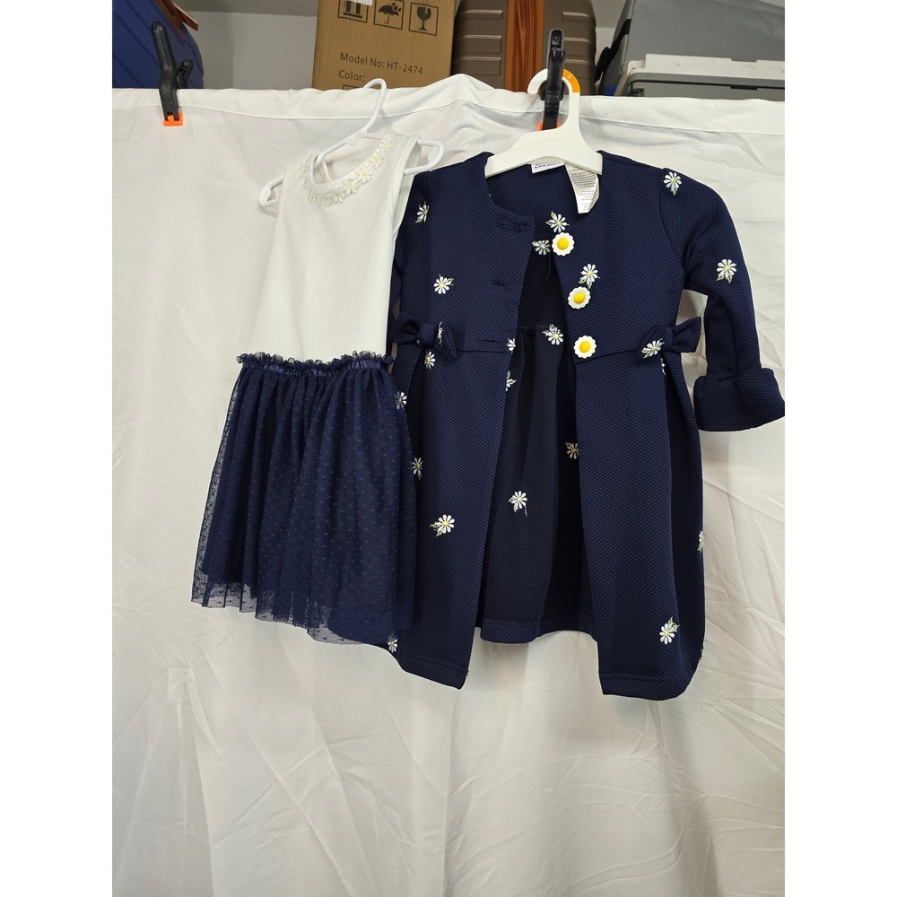 Blueberri Boulevard Girls Navy White Daisy Dress and Coat Set Size 4 BB5GH00